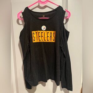 NFLSteelers size large sparkling shirt. Shoulders are cut out by retailer.